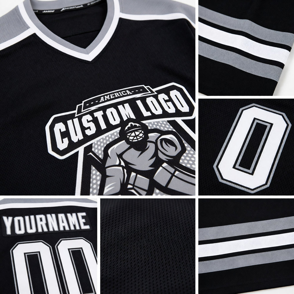 Custom Black White-Gray Hockey Jersey detail