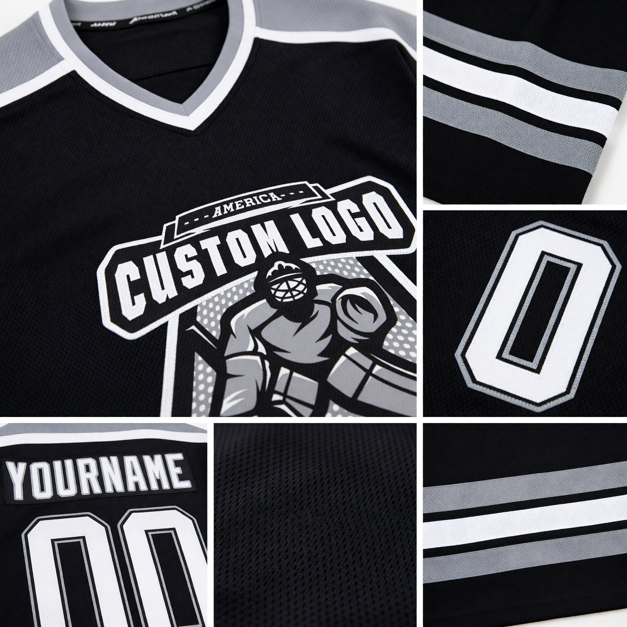Custom Black White-Gray Hockey Jersey detail