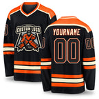 Custom Black Black Orange-Cream Hockey Jersey