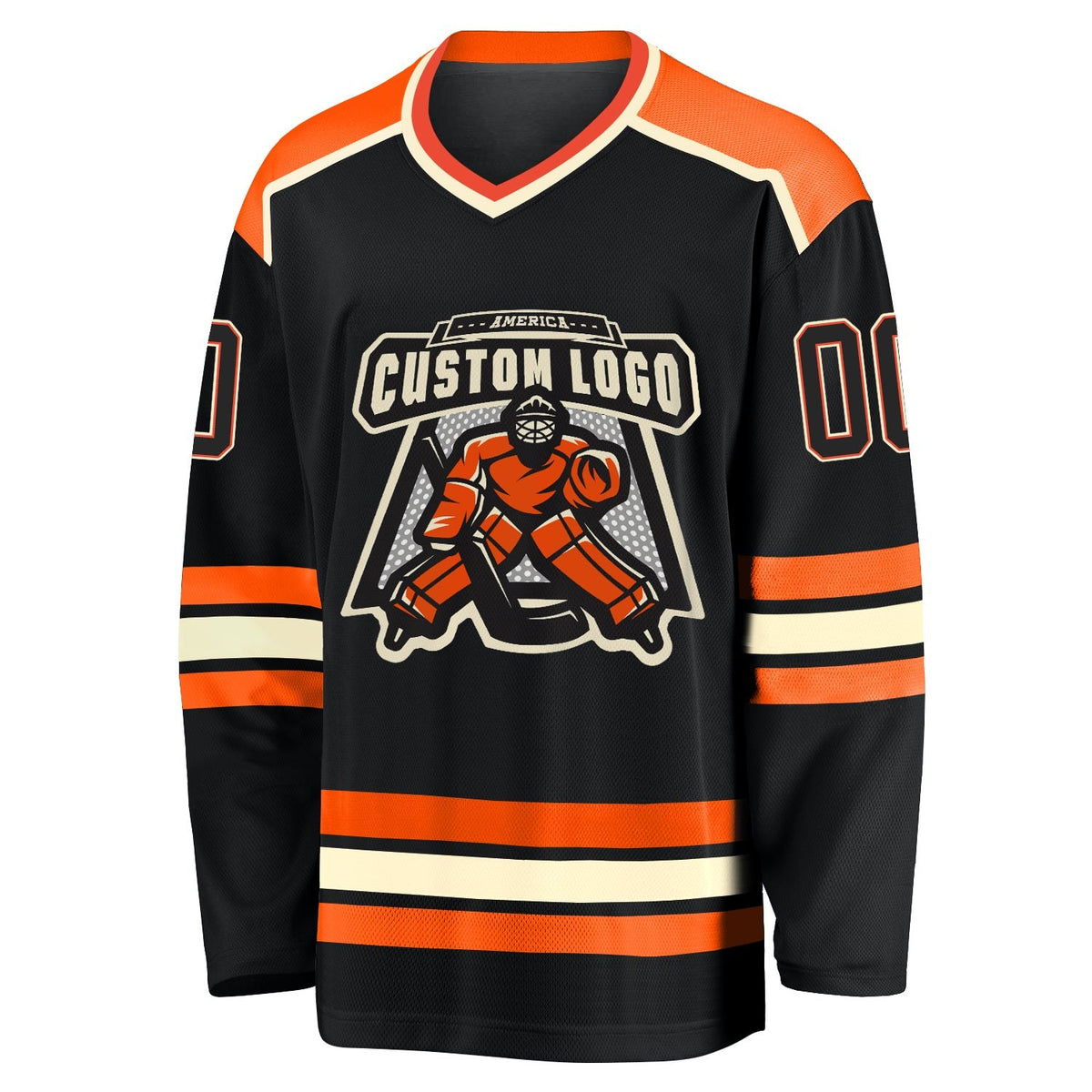 Custom Black Black Orange-Cream Hockey Jersey photo 2