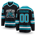 Custom Black Teal-White Hockey Jersey