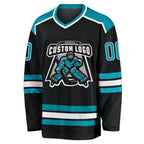 Custom Black Teal-White Hockey Jersey photo 2