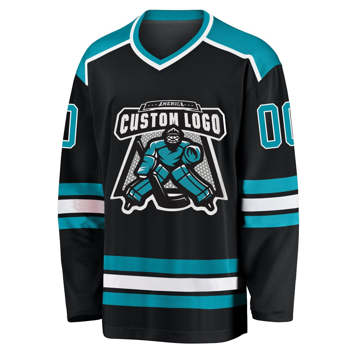 Custom Black Teal-White Hockey Jersey photo 2