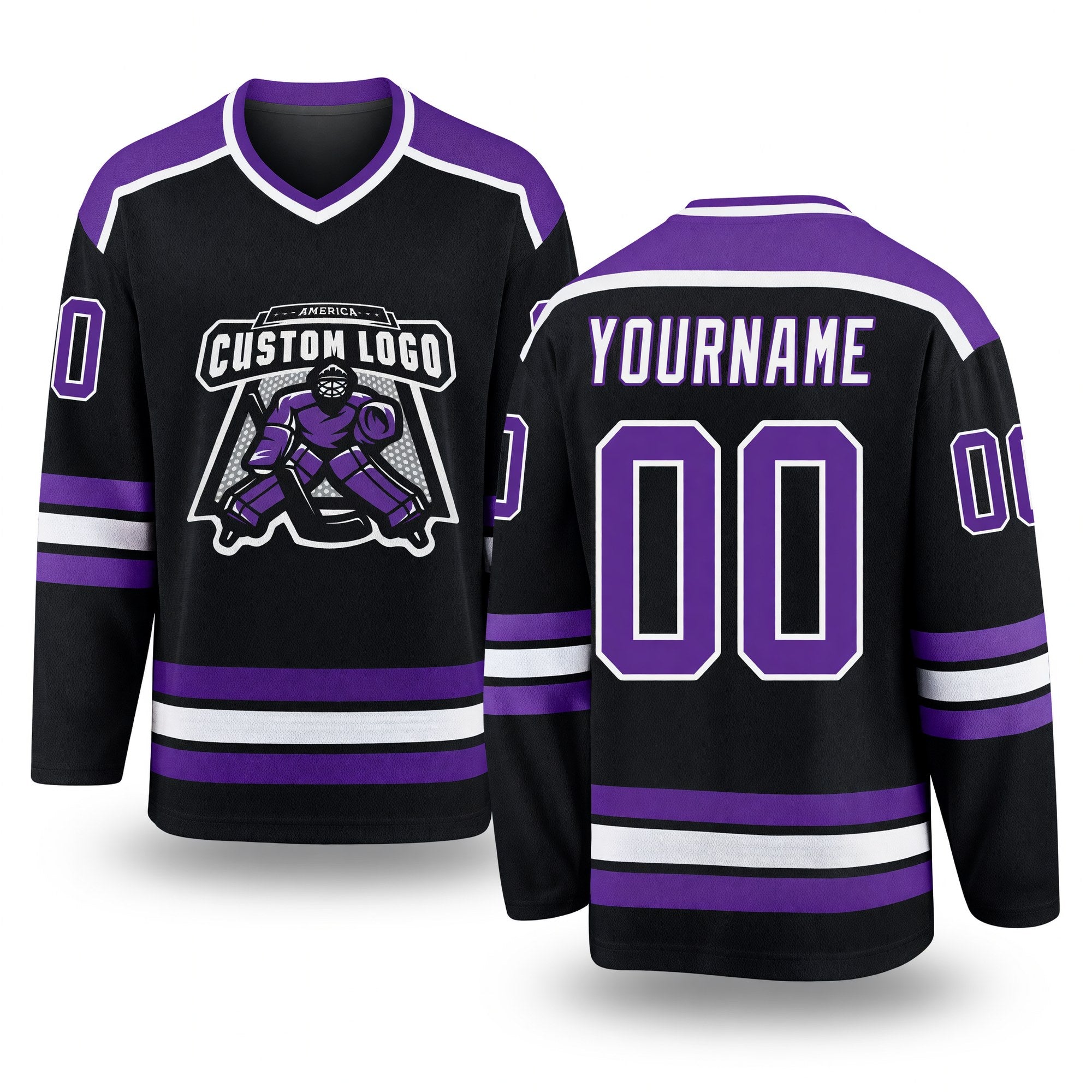 Custom Black Purple-White Hockey Jersey