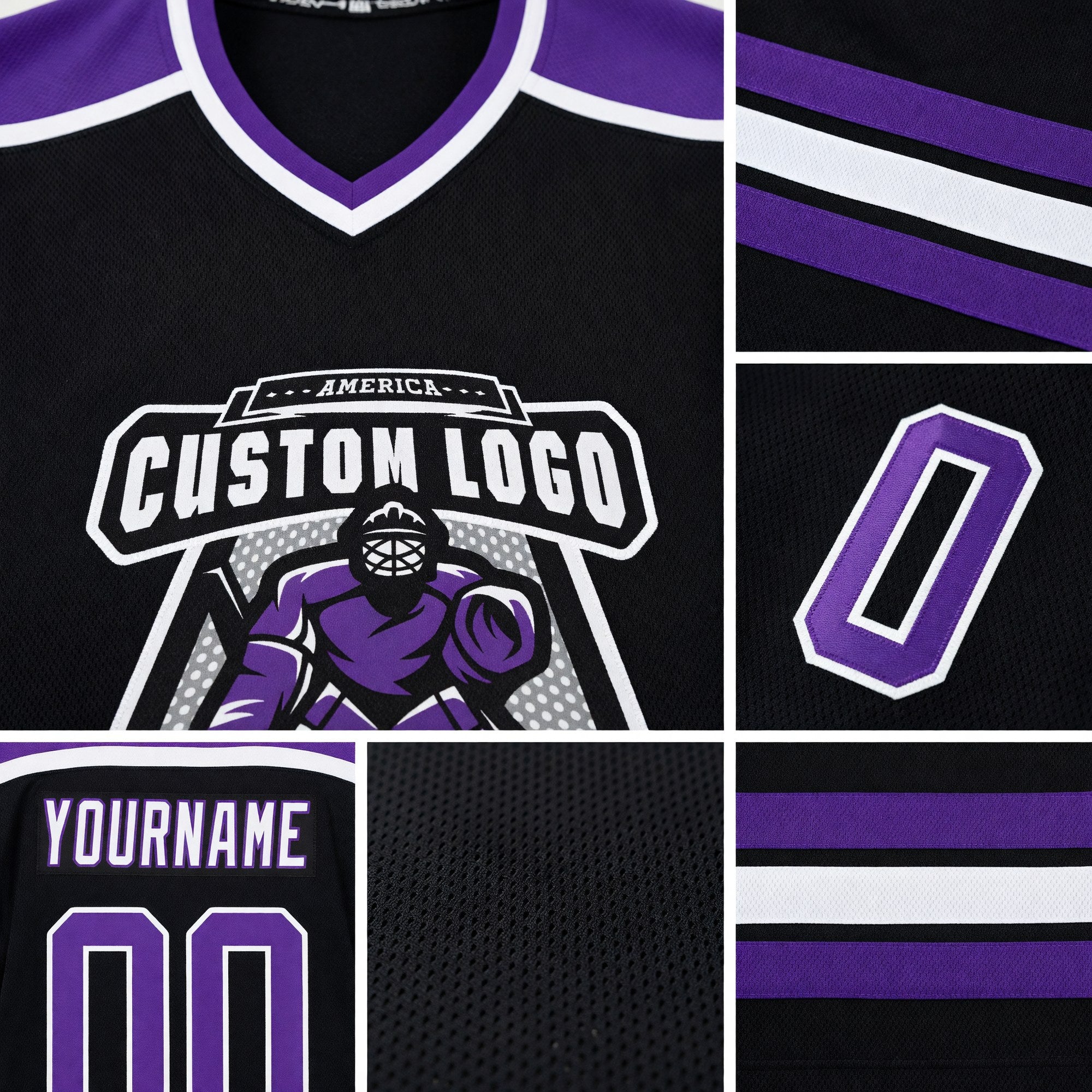 Custom Black Purple-White Hockey Jersey detail