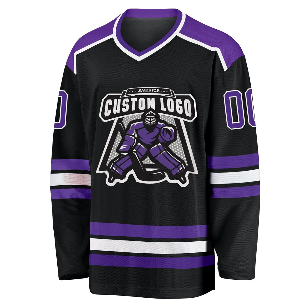 Custom Black Purple-White Hockey Jersey photo 2