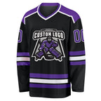Custom Black Purple-White Hockey Jersey photo 2