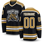 Custom Black Old Gold-White Hockey Jersey