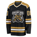 Custom Black Old Gold-White Hockey Jersey photo 2