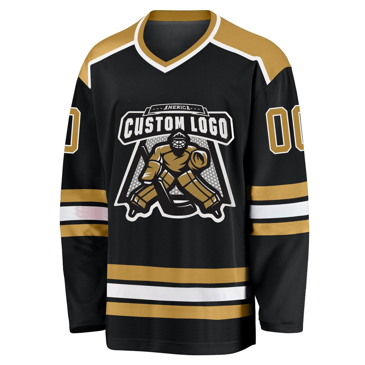 Custom Black Old Gold-White Hockey Jersey photo 2