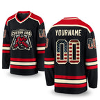 Custom Black Vintage USA Flag Cream-Red Hockey Jersey