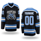 Custom Black Light Blue-White Hockey Jersey