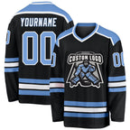 Custom Black Light Blue-White Hockey Jersey photo 1