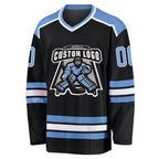 Custom Black Light Blue-White Hockey Jersey photo 2