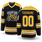 Custom Black Gold-White Hockey Jersey