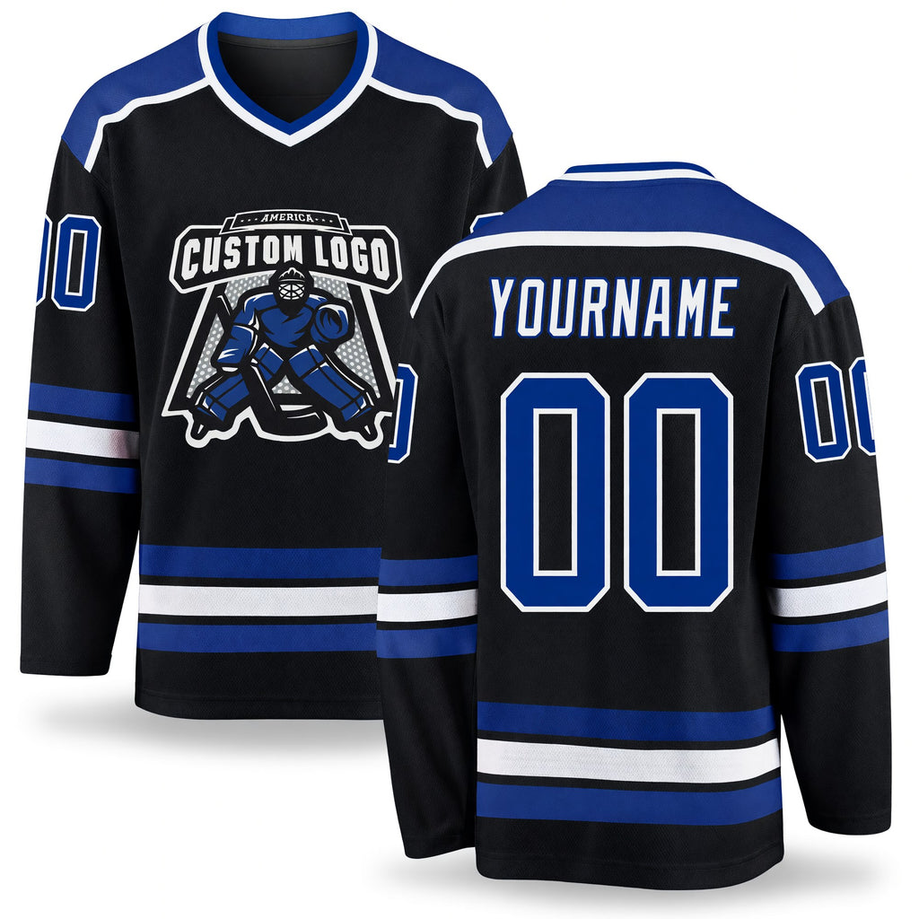 Custom Black Royal-White Hockey Jersey