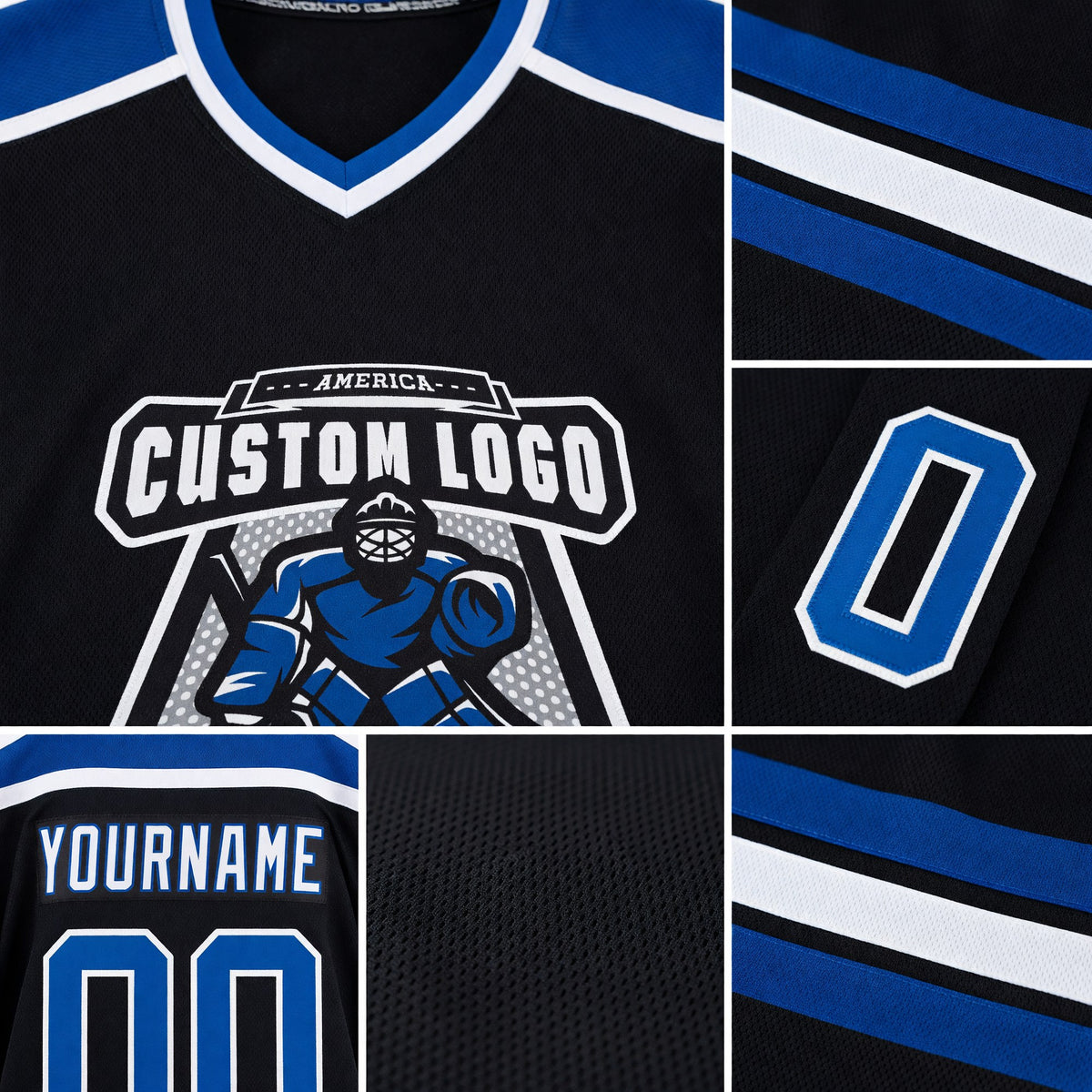 Custom Black Royal-White Hockey Jersey detail
