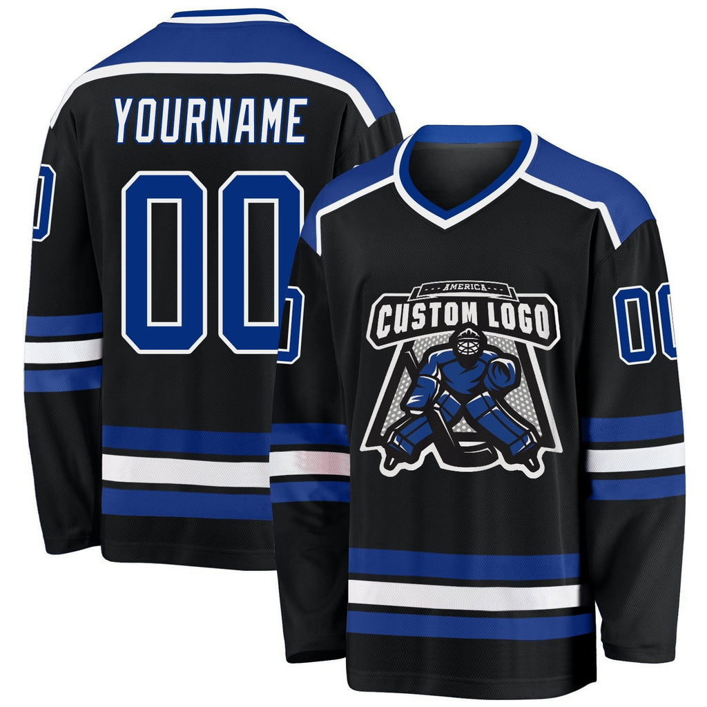 Custom Black Royal-White Hockey Jersey photo 1