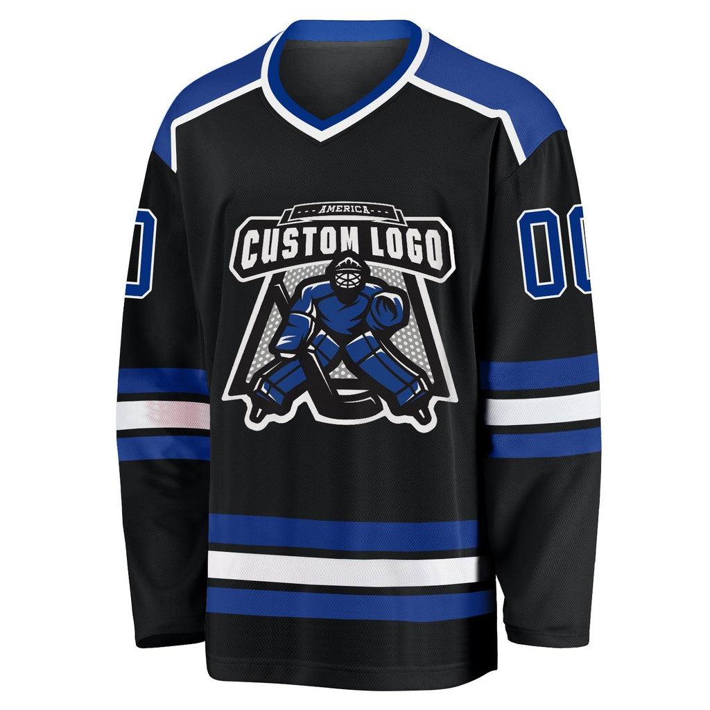 Custom Black Royal-White Hockey Jersey photo 2