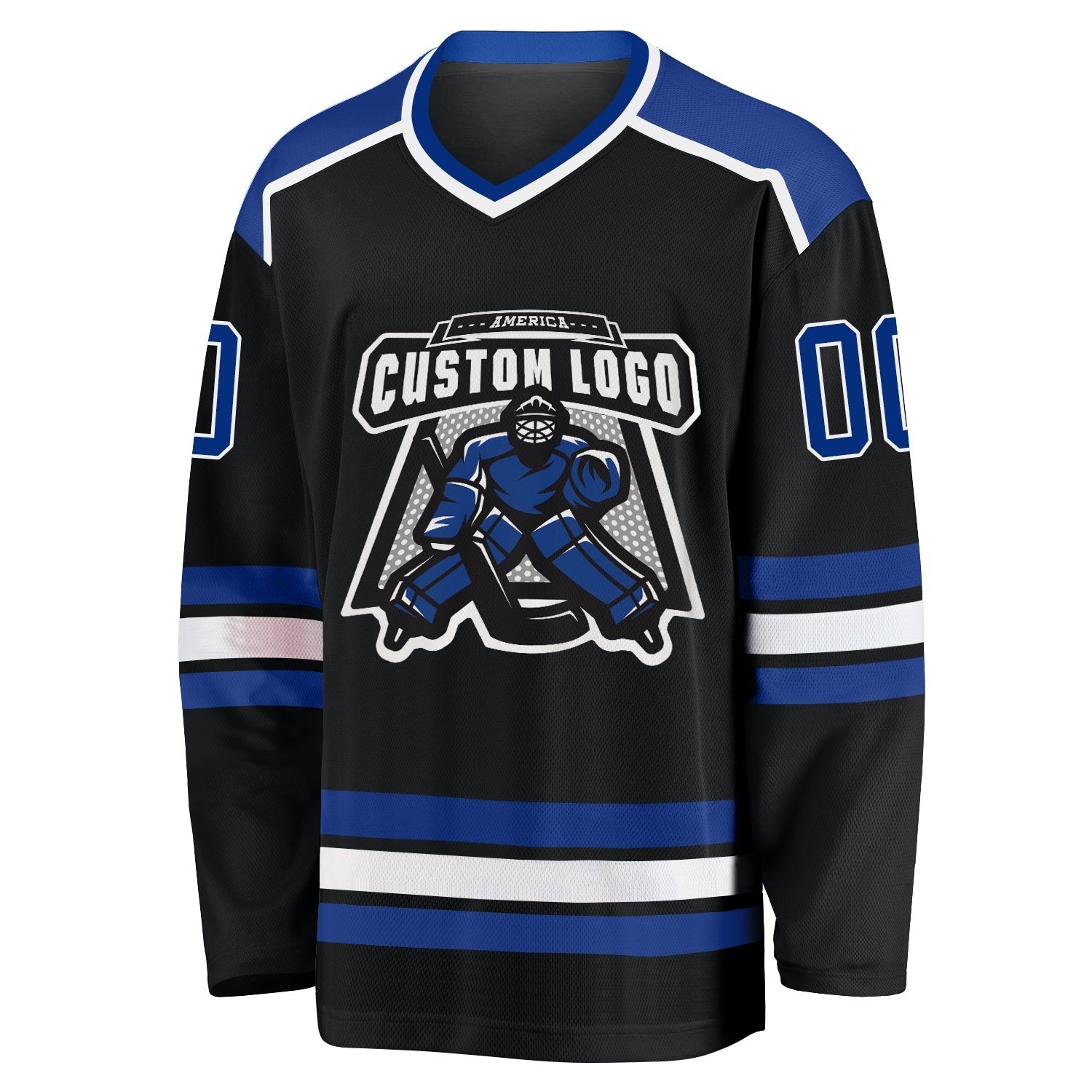 Custom Black Royal-White Hockey Jersey photo 2
