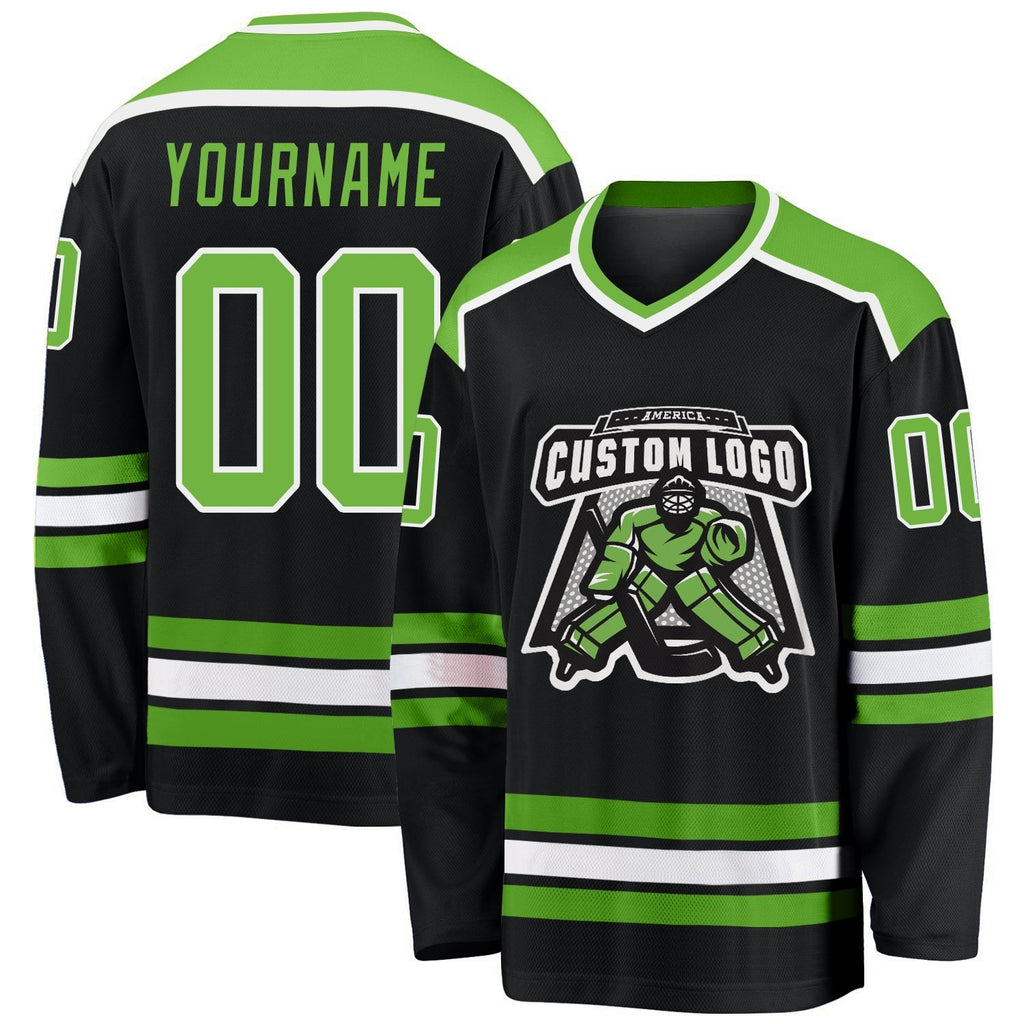 Custom Black Neon Green-White Hockey Jersey photo 1