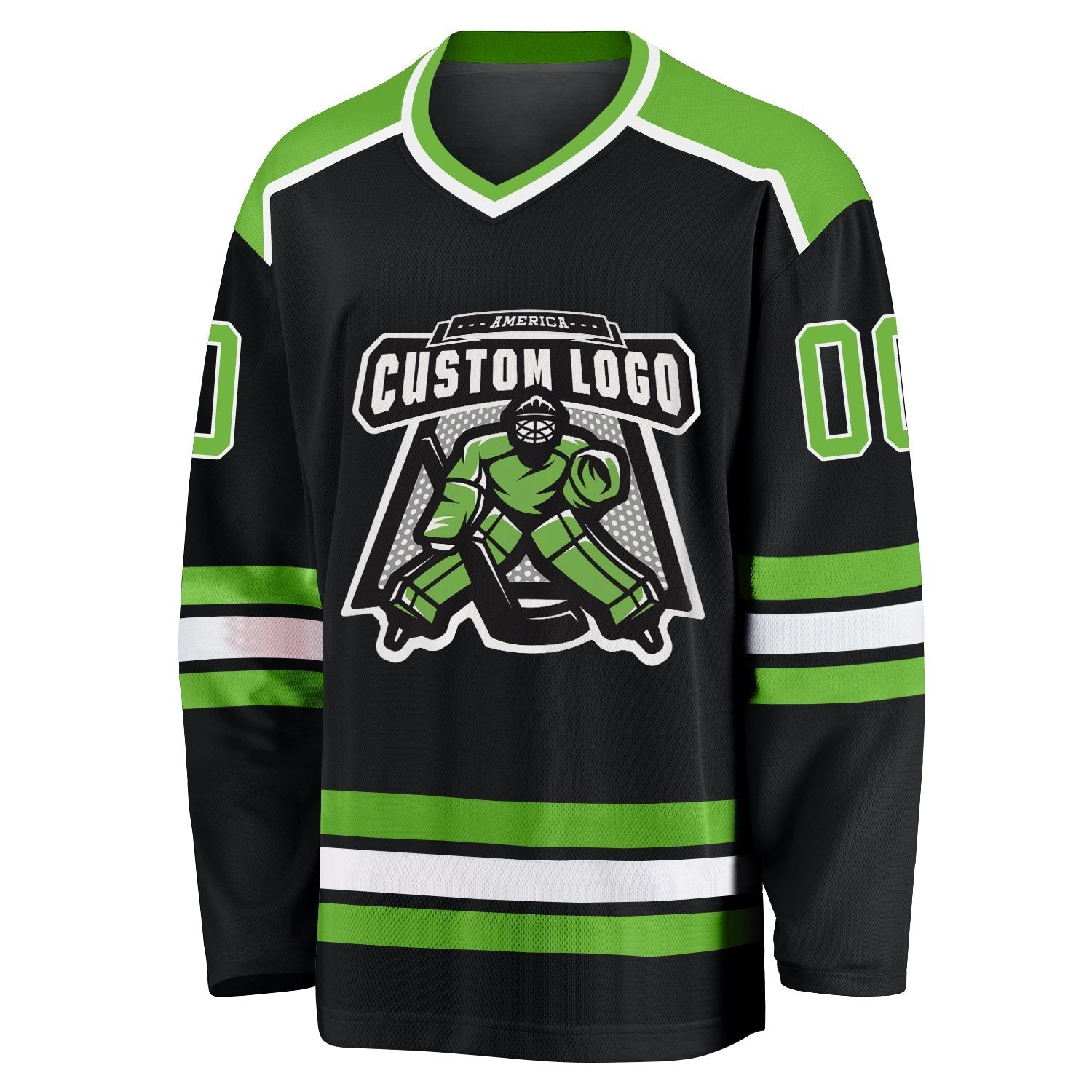 Custom Black Neon Green-White Hockey Jersey photo 2