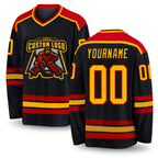 Custom Black Gold-Red Hockey Jersey