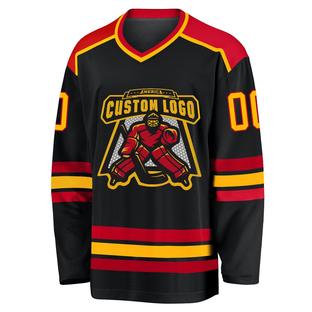 Custom Black Gold-Red Hockey Jersey photo 2