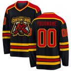 Custom Black Red-Gold Hockey Jersey