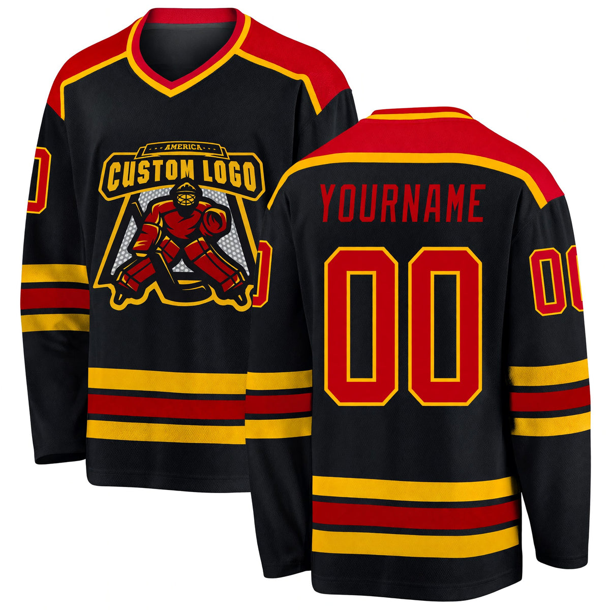 Custom Black Red-Gold Hockey Jersey