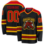 Custom Black Red-Gold Hockey Jersey photo 1
