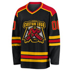Custom Black Red-Gold Hockey Jersey photo 2