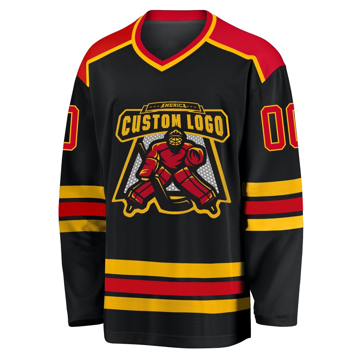 Custom Black Red-Gold Hockey Jersey photo 2