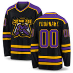 Custom Black Purple-Gold Hockey Jersey