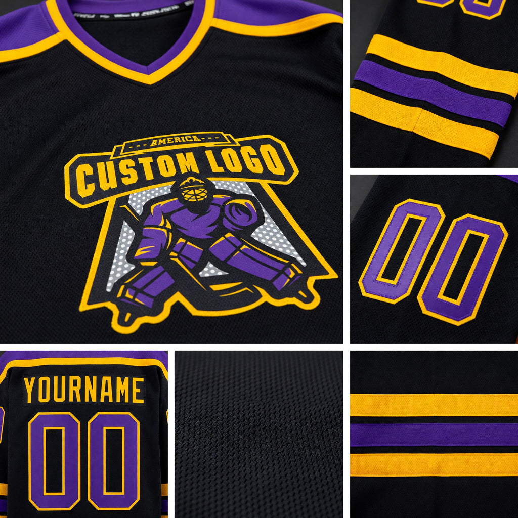 Custom Black Purple-Gold Hockey Jersey detail