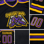 Custom Black Purple-Gold Hockey Jersey detail