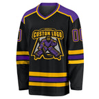 Custom Black Purple-Gold Hockey Jersey photo 2