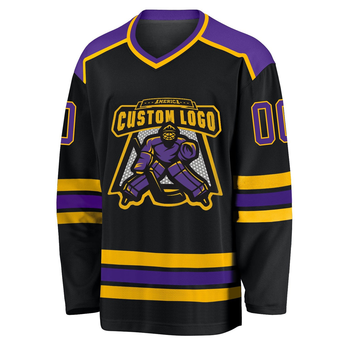 Custom Black Purple-Gold Hockey Jersey photo 2