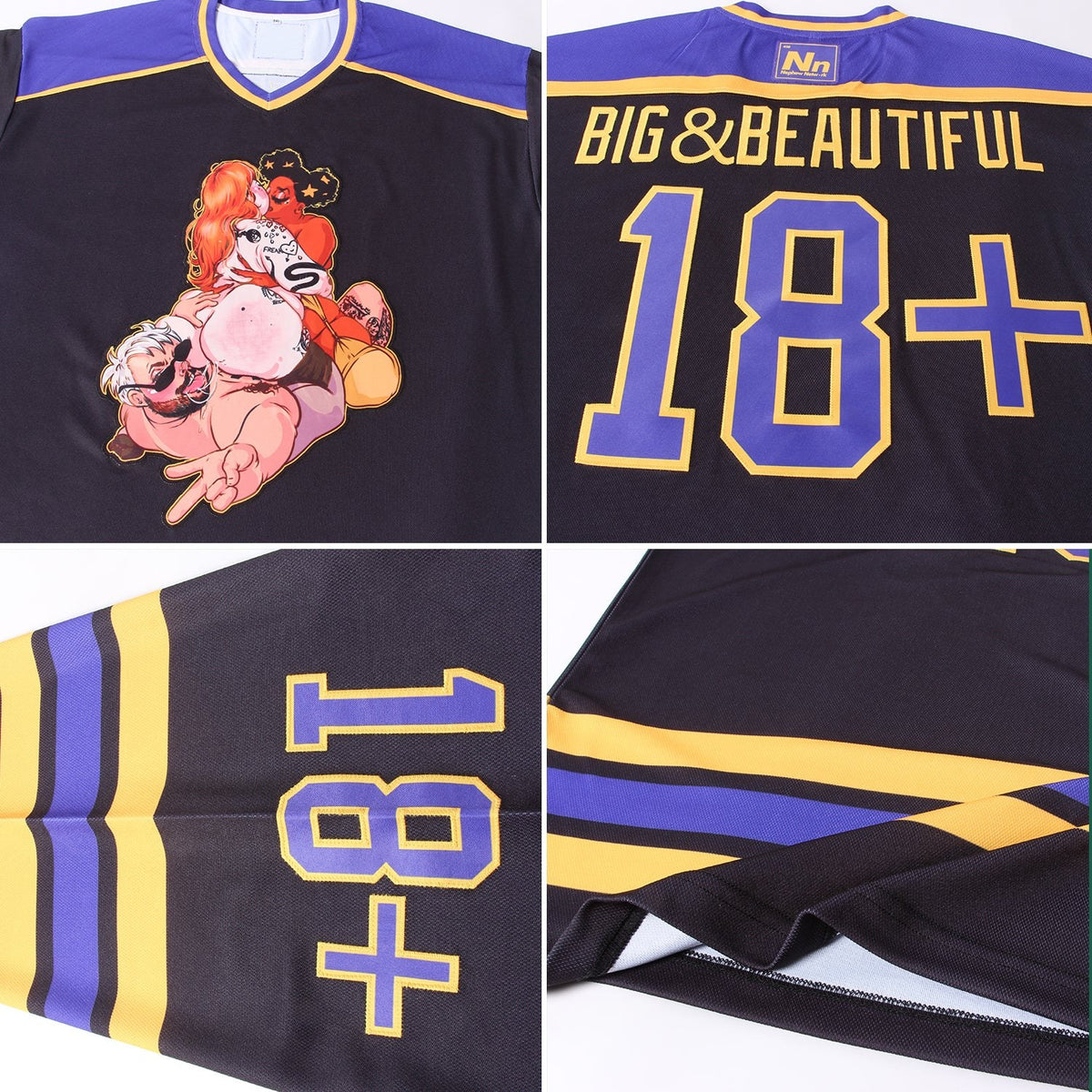 Custom Black Purple-Gold Hockey Jersey photo 4