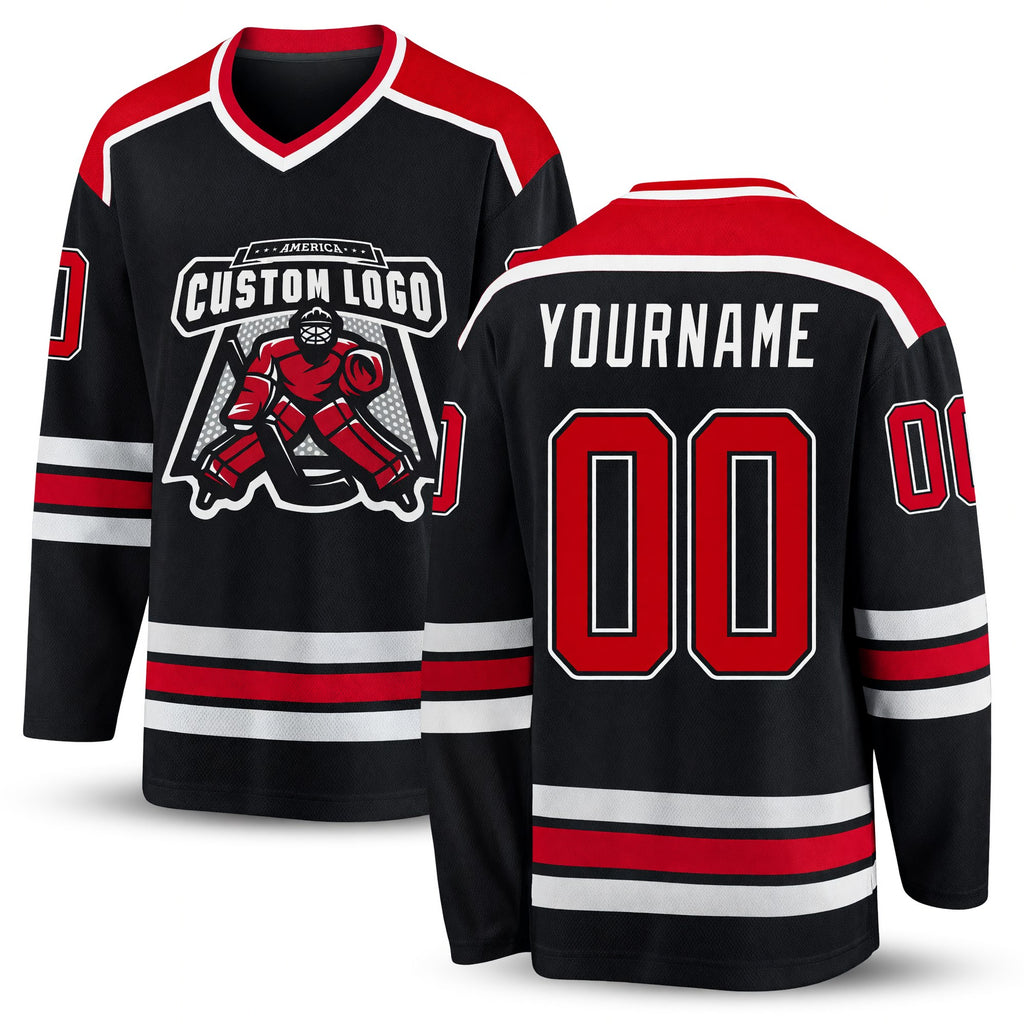 Custom Black Red-White Hockey Jersey