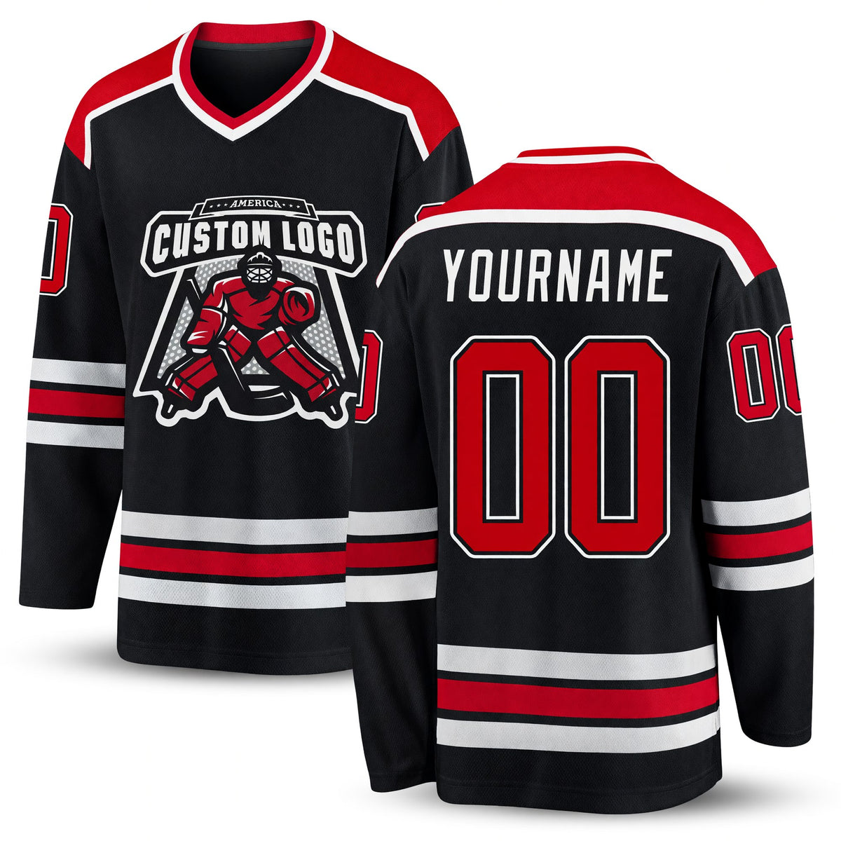 Custom Black Red-White Hockey Jersey