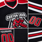 Custom Black Red-White Hockey Jersey detail