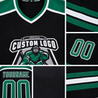 Custom Black Kelly Green-White Hockey Jersey detail