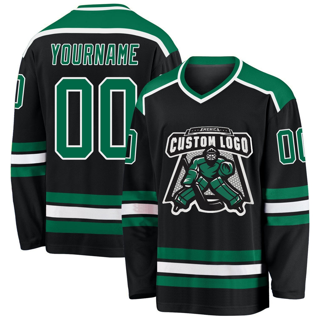 Custom Black Kelly Green-White Hockey Jersey photo 1