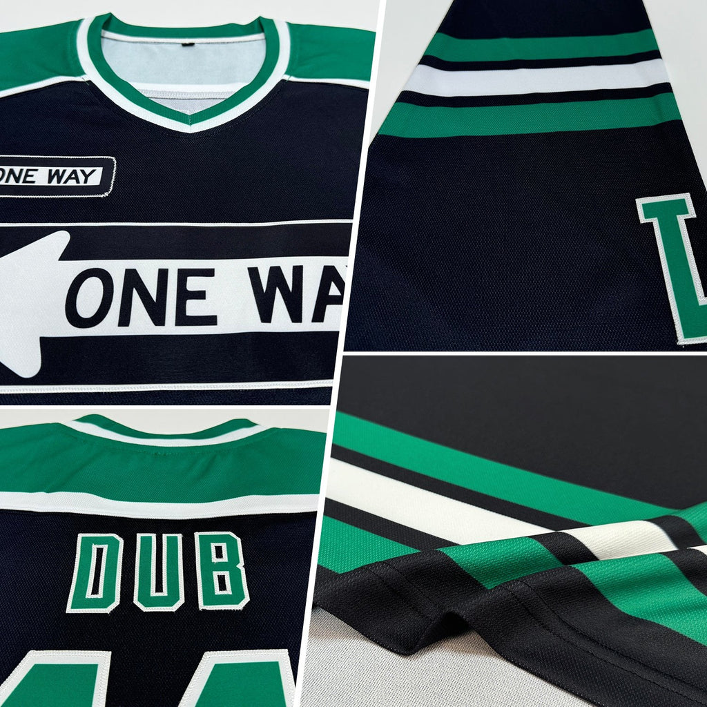 Custom Black Kelly Green-White Hockey Jersey photo 2