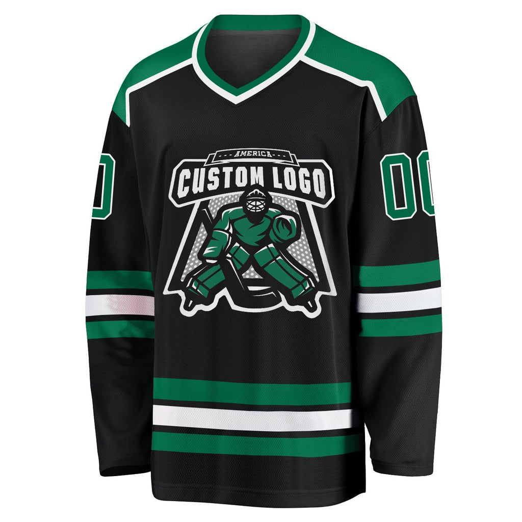 Custom Black Kelly Green-White Hockey Jersey photo 3