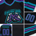 Custom Black Purple-Teal Hockey Jersey detail