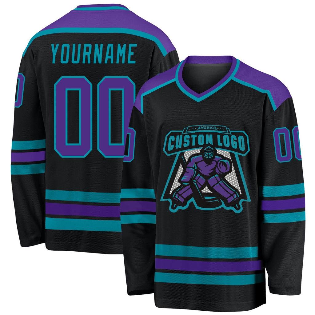 Custom Black Purple-Teal Hockey Jersey photo 1
