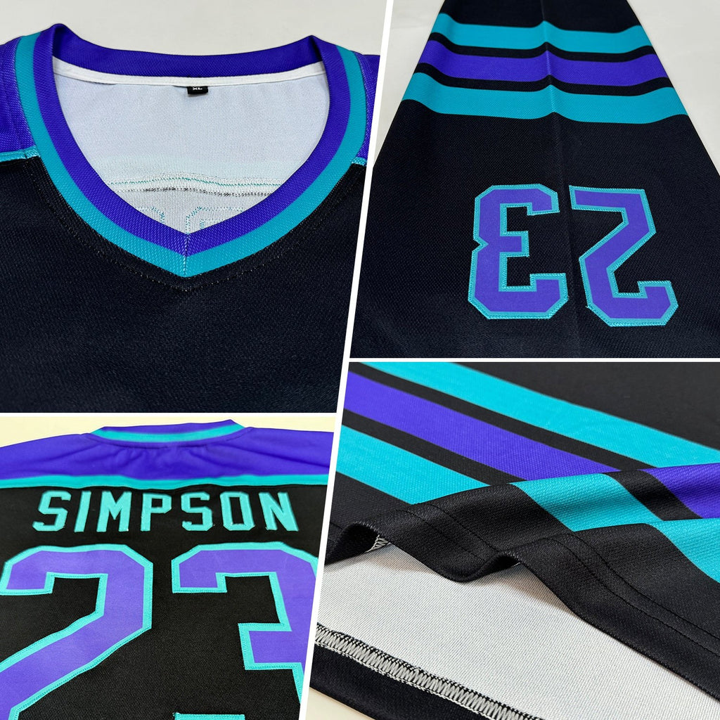 Custom Black Purple-Teal Hockey Jersey photo 2
