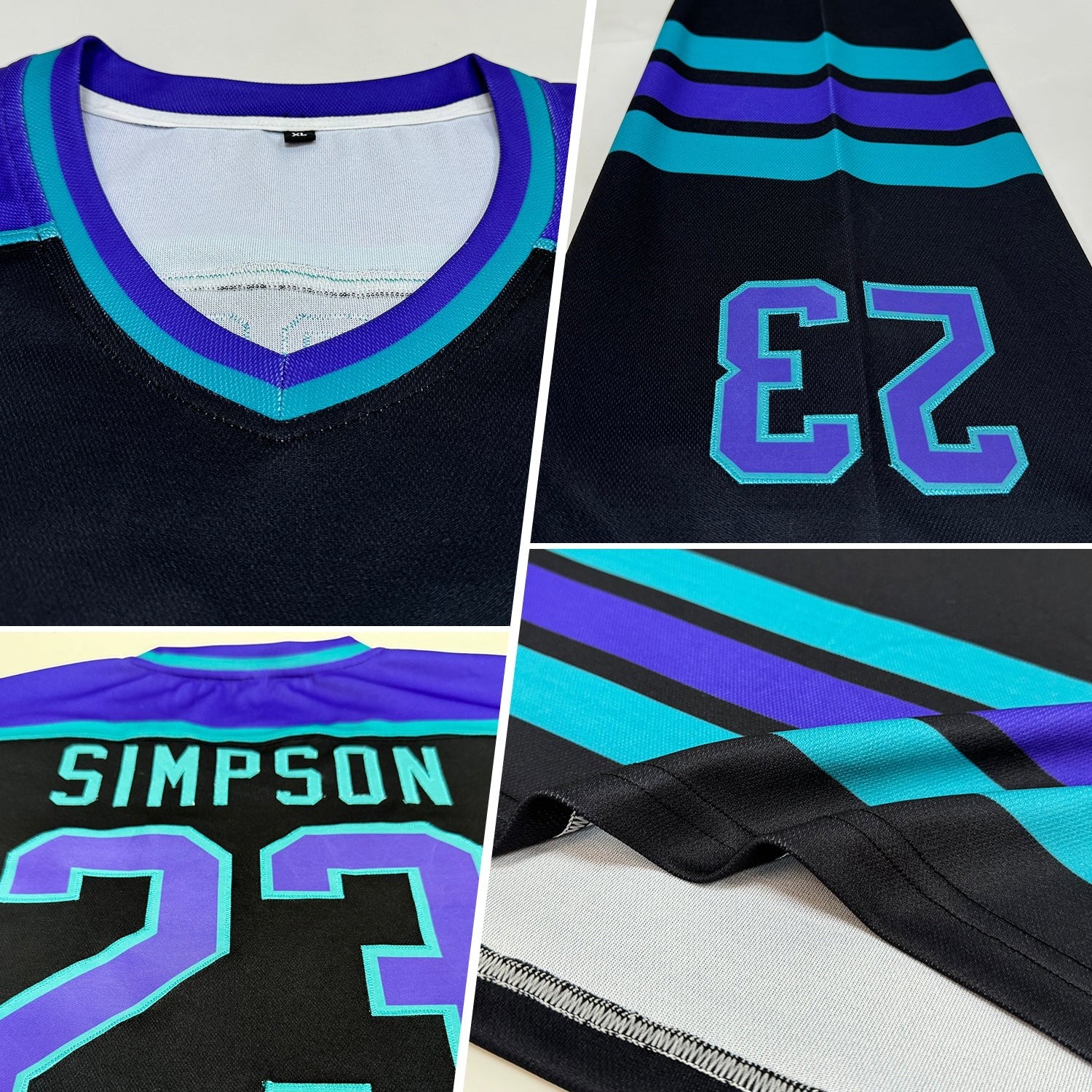 Custom Black Purple-Teal Hockey Jersey photo 2